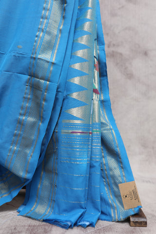 Blue Cotton Paithani Saree-SRBCPS326