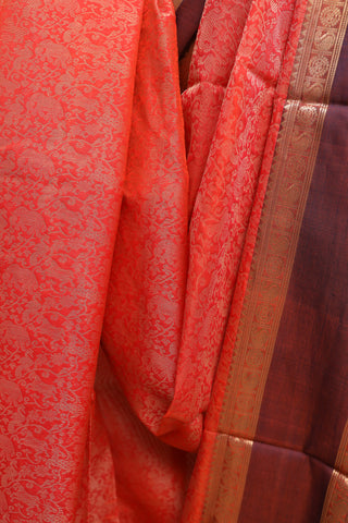 Orange Kanchi Silk Cotton Saree with Jari Border-SROKSCS10