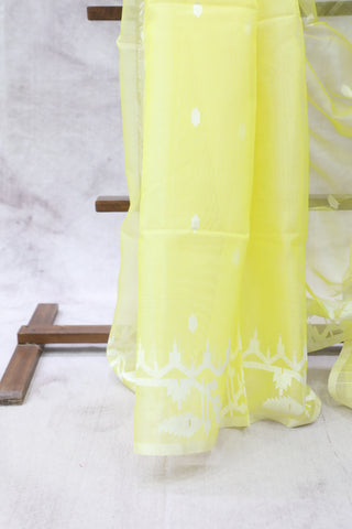 Yellow Muslin Jamdani Saree - SRYMJS53