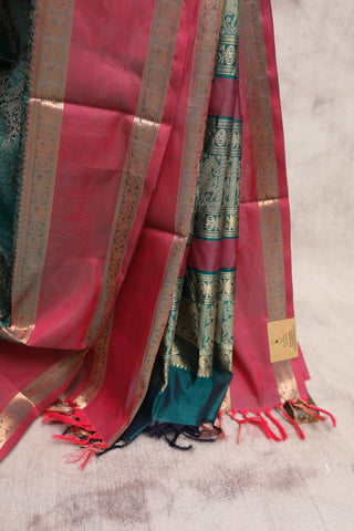 Green Kanchi Silk Cotton Saree with Jari Border-SRGKSCS9