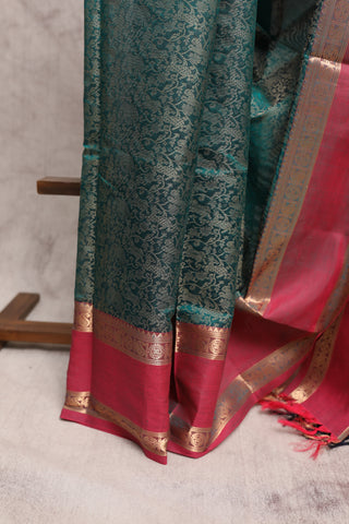 Green Kanchi Silk Cotton Saree with Jari Border-SRGKSCS9