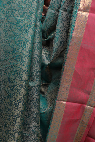 Green Kanchi Silk Cotton Saree with Jari Border-SRGKSCS9