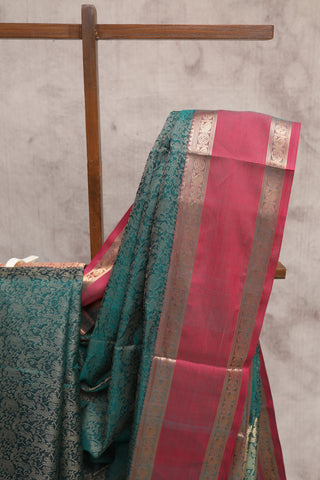 Green Kanchi Silk Cotton Saree with Jari Border-SRGKSCS9