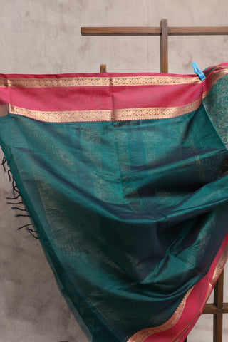 Green Kanchi Silk Cotton Saree with Jari Border-SRGKSCS9