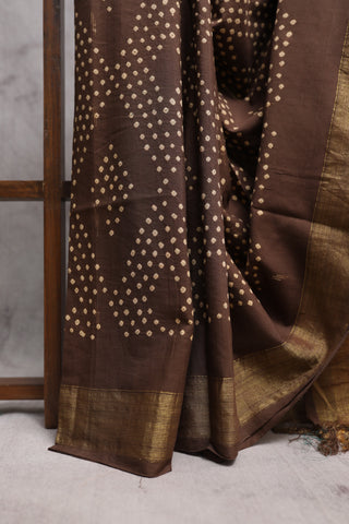 Brown Bandhani Cotton Paithani Saree-SRBBCPS319