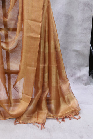 Brick Orange Tissue Tusser Silk Saree - SRBOTTSS246