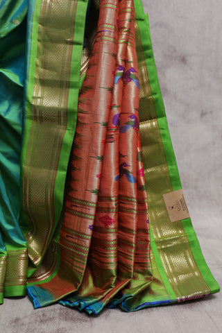 Two Tone Peacock Green Silk Paithani Saree - SRTTPGSPS361