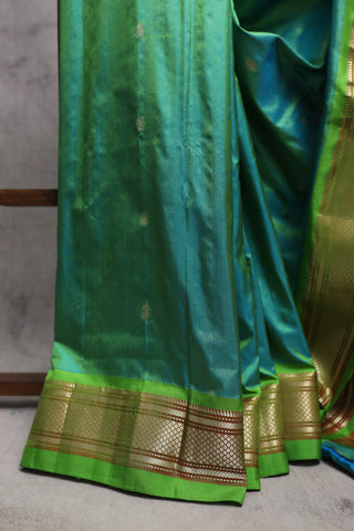 Two Tone Peacock Green Silk Paithani Saree - SRTTPGSPS361