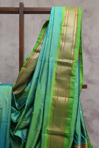 Two Tone Peacock Green Silk Paithani Saree - SRTTPGSPS361