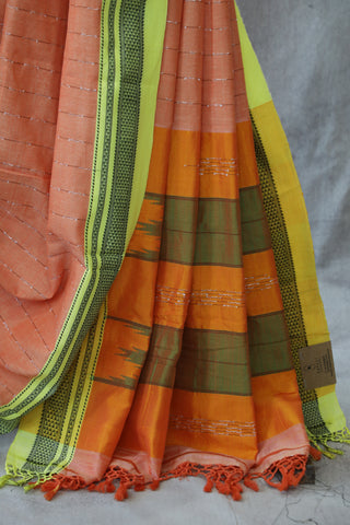 Peach Cotton Ilkal Saree -SRPCIS369