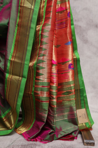 Two Tone Green Silk Paithani Saree - SRTTGSPS359