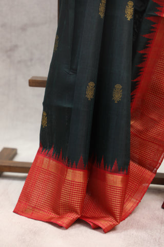 Dark Green Raw Silk Saree - SRDGSS445