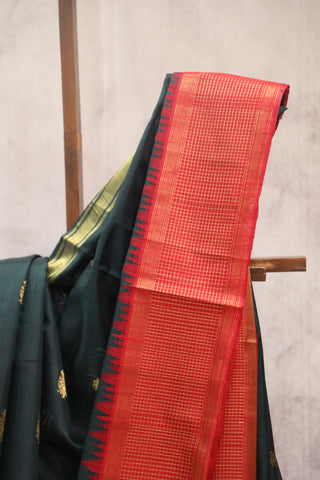 Dark Green Raw Silk Saree - SRDGSS445