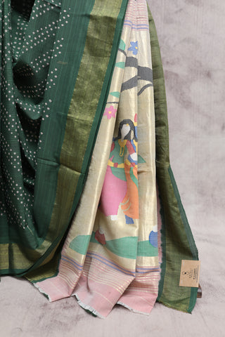 Green Bandhani Cotton Paithani Saree-SRGBCPS321