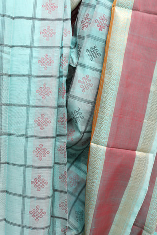 Aqua Blue Kanchi Silk Cotton Saree with Jari Border-SRABKSCS27