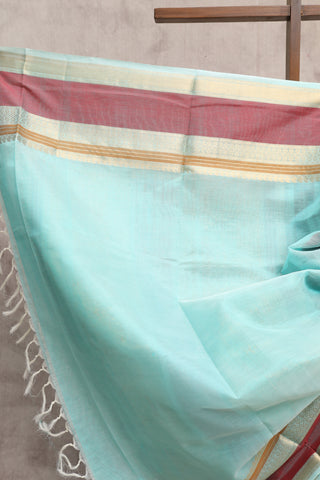 Aqua Blue Kanchi Silk Cotton Saree with Jari Border-SRABKSCS27