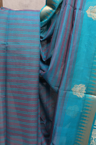 Peacock Blue Pink Kanchi Silk Cotton Saree with Jari Temple Border-SRPBPKSCS19