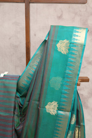 Green Pink Kanchi Silk Cotton Saree with Jari Temple Border-SRGPKSCS20