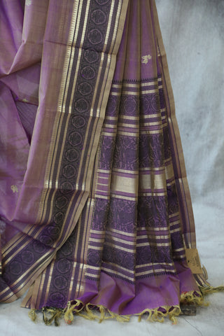 Purple Kanchi Silk Cotton Saree with Jari Border-SRPKSCS84