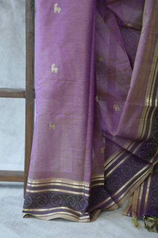 Purple Kanchi Silk Cotton Saree with Jari Border-SRPKSCS84