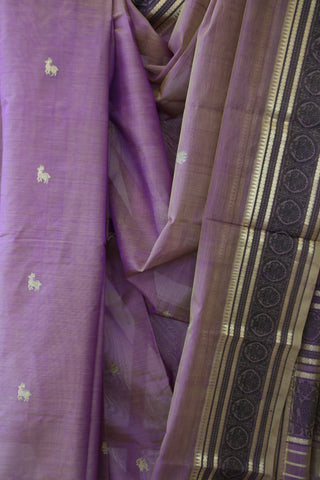 Purple Kanchi Silk Cotton Saree with Jari Border-SRPKSCS84