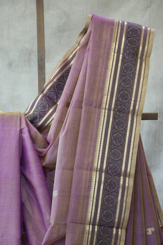 Purple Kanchi Silk Cotton Saree with Jari Border-SRPKSCS84