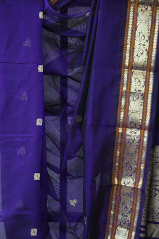 Dark Purple Kanchi Silk Cotton Saree with Jari Border-SRDPKSCS86