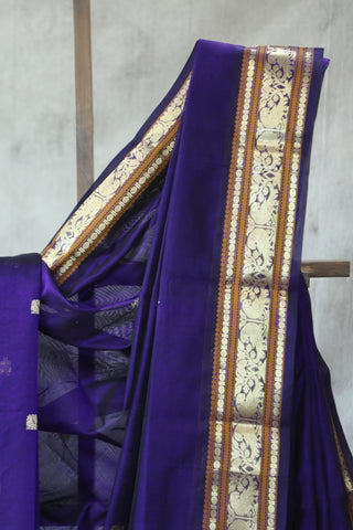 Dark Purple Kanchi Silk Cotton Saree with Jari Border-SRDPKSCS86