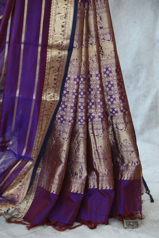 Purple Kanchi Silk Cotton Saree with Jari Border-SRPKSCS104