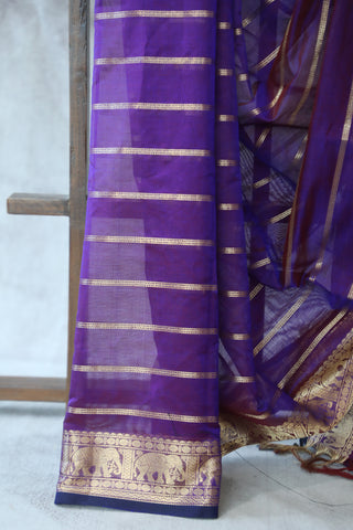 Purple Kanchi Silk Cotton Saree with Jari Border-SRPKSCS104