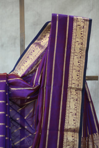 Purple Kanchi Silk Cotton Saree with Jari Border-SRPKSCS104