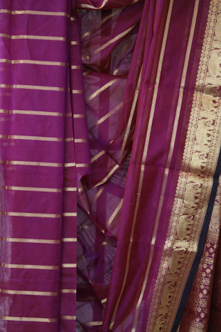 Magenta Kanchi Silk Cotton Saree with Jari Border-SRMKSCS103