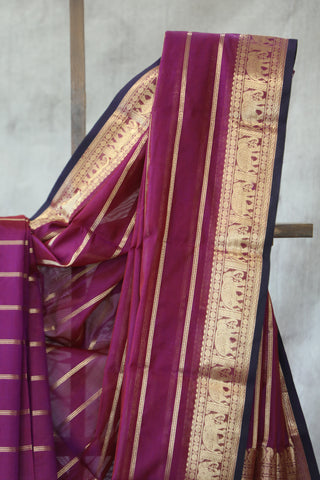 Magenta Kanchi Silk Cotton Saree with Jari Border-SRMKSCS103