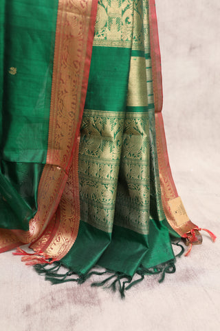 Green Kanchi Silk Cotton Saree with Jari Circle Pallu-SRGKSCS13