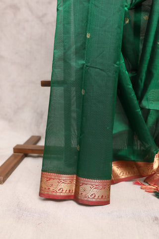 Green Kanchi Silk Cotton Saree with Jari Circle Pallu-SRGKSCS13