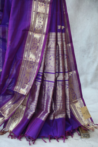 Purple Kanchi Silk Cotton Saree with Jari Border-SRPKSCS82