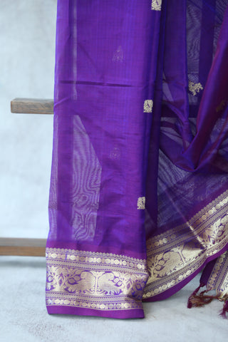 Purple Kanchi Silk Cotton Saree with Jari Border-SRPKSCS82