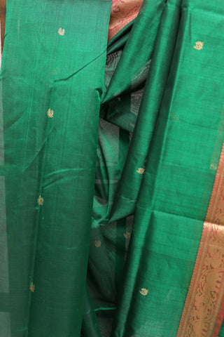 Green Kanchi Silk Cotton Saree with Jari Circle Pallu-SRGKSCS13