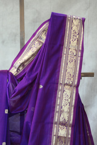 Purple Kanchi Silk Cotton Saree with Jari Border-SRPKSCS82