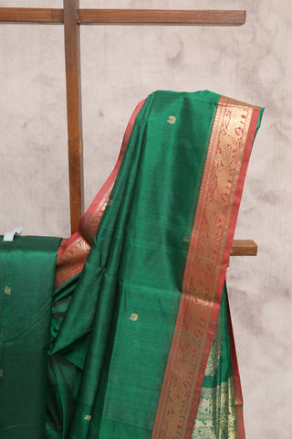 Green Kanchi Silk Cotton Saree with Jari Circle Pallu-SRGKSCS13