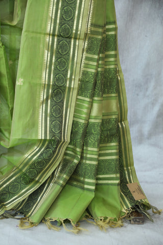 Pastel Green Kanchi Silk Cotton Saree with Jari Border-SRPGKSCS85