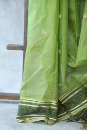 Pastel Green Kanchi Silk Cotton Saree with Jari Border-SRPGKSCS85