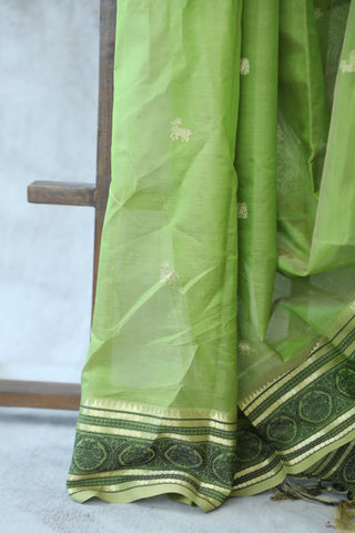 Pastel Green Kanchi Silk Cotton Saree with Jari Border-SRPGKSCS85