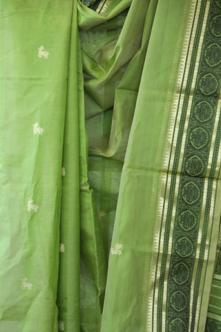 Pastel Green Kanchi Silk Cotton Saree with Jari Border-SRPGKSCS85