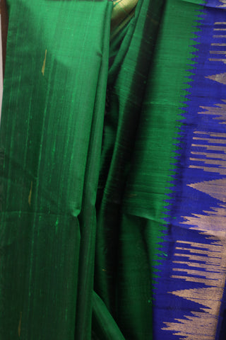 Green Raw Silk Saree - SRGRSS418