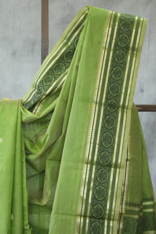 Pastel Green Kanchi Silk Cotton Saree with Jari Border-SRPGKSCS85