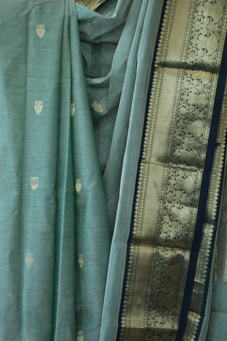 Mint Green Kanchi Silk Cotton Saree with Jari Border-SRMGKSCS83