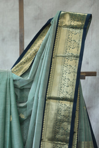 Mint Green Kanchi Silk Cotton Saree with Jari Border-SRMGKSCS83