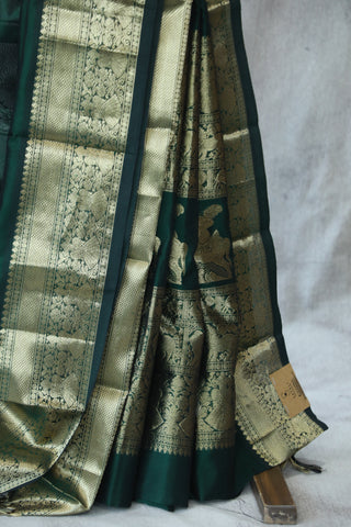 Dark Green Kanchi Silk Cotton Saree with Jari Border-SRDGKSCS81