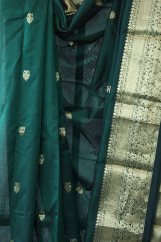 Dark Green Kanchi Silk Cotton Saree with Jari Border-SRDGKSCS81